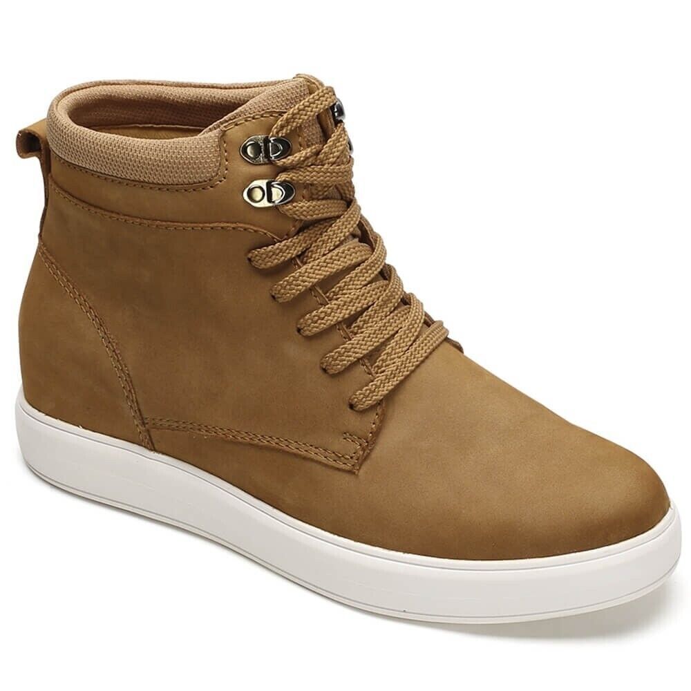 US8 CMR 7cm Men Elevator Shoes Hidden Heel Lifts Khaki High Top Sneaker